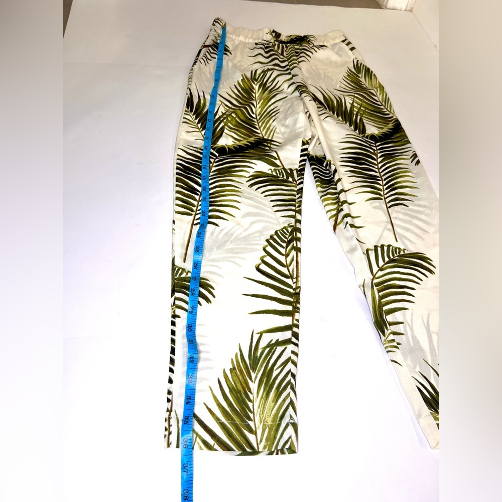 H&M Hawaiian Palm Tree Print Casual Pants - Semi See Thru White & Green Tropical - Picture 13 of 13